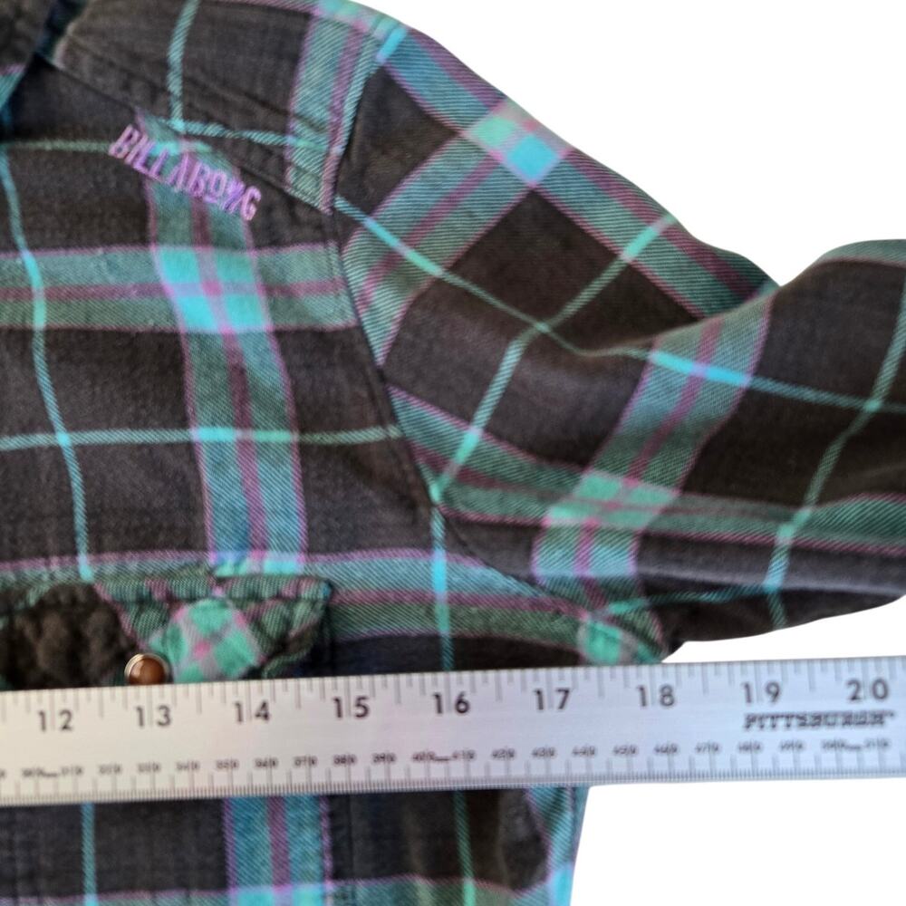 Vintage Indie Sleaze Surf Grunge Billabong Plaid Check Pattern Pearl Buttons M - Picture 8 of 10